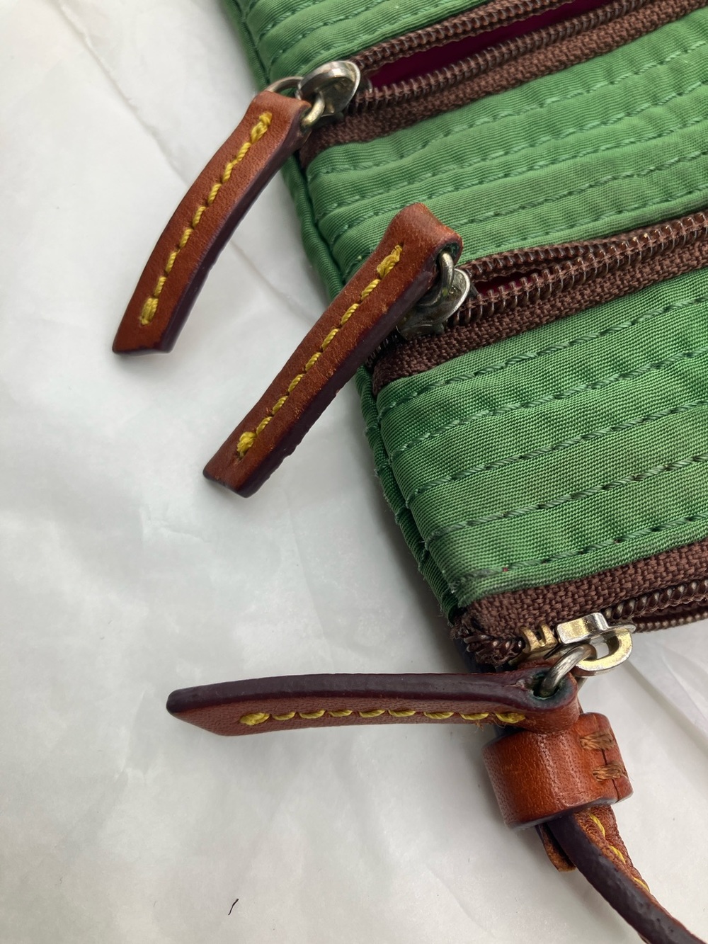 Dooney & Bourke Green Nylon Crossbody with Brown Leather Trim - Picture 7 of 10